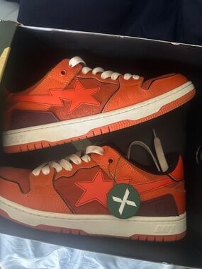 Bape Orange and White Bapesta Low Sneakers